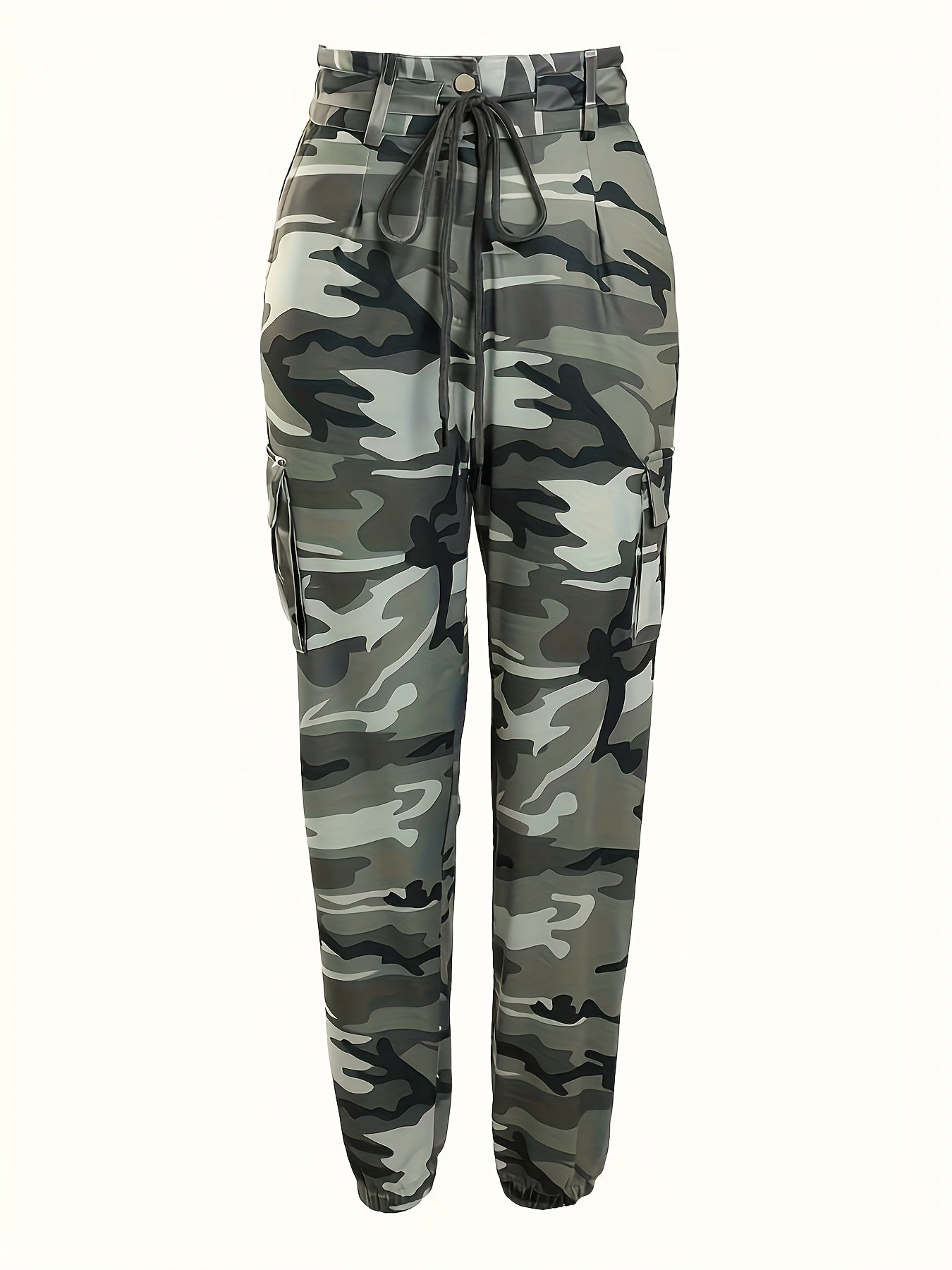 Camo Print Drawstring Baggy Joggers, Casual Hiogh Waist Pants For Spring & Fall, Women's Clothing