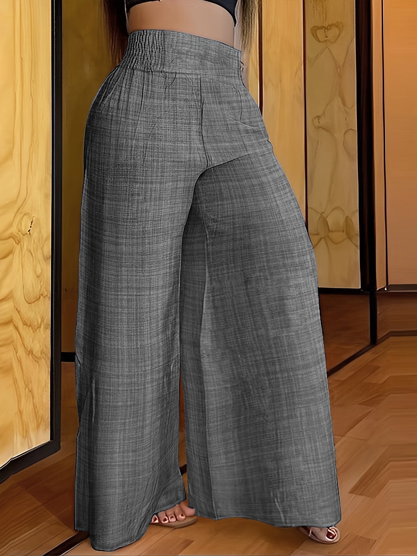 Solid Simple Palazzo Pants, Casual Wide Leg Elastic Waist Pants, Women's Clothing