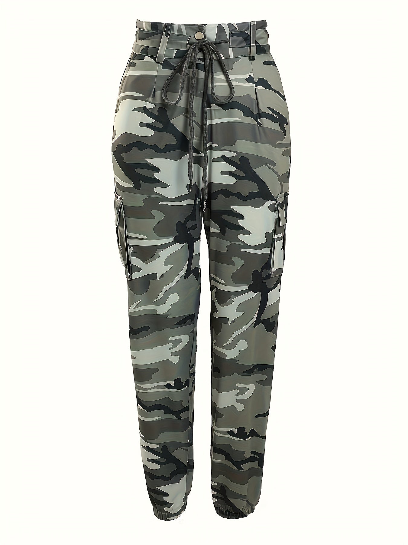 Camo Print Drawstring Baggy Joggers, Casual Hiogh Waist Pants For Spring & Fall, Women's Clothing