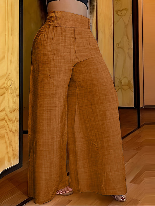 Solid Simple Palazzo Pants, Casual Wide Leg Elastic Waist Pants, Women's Clothing